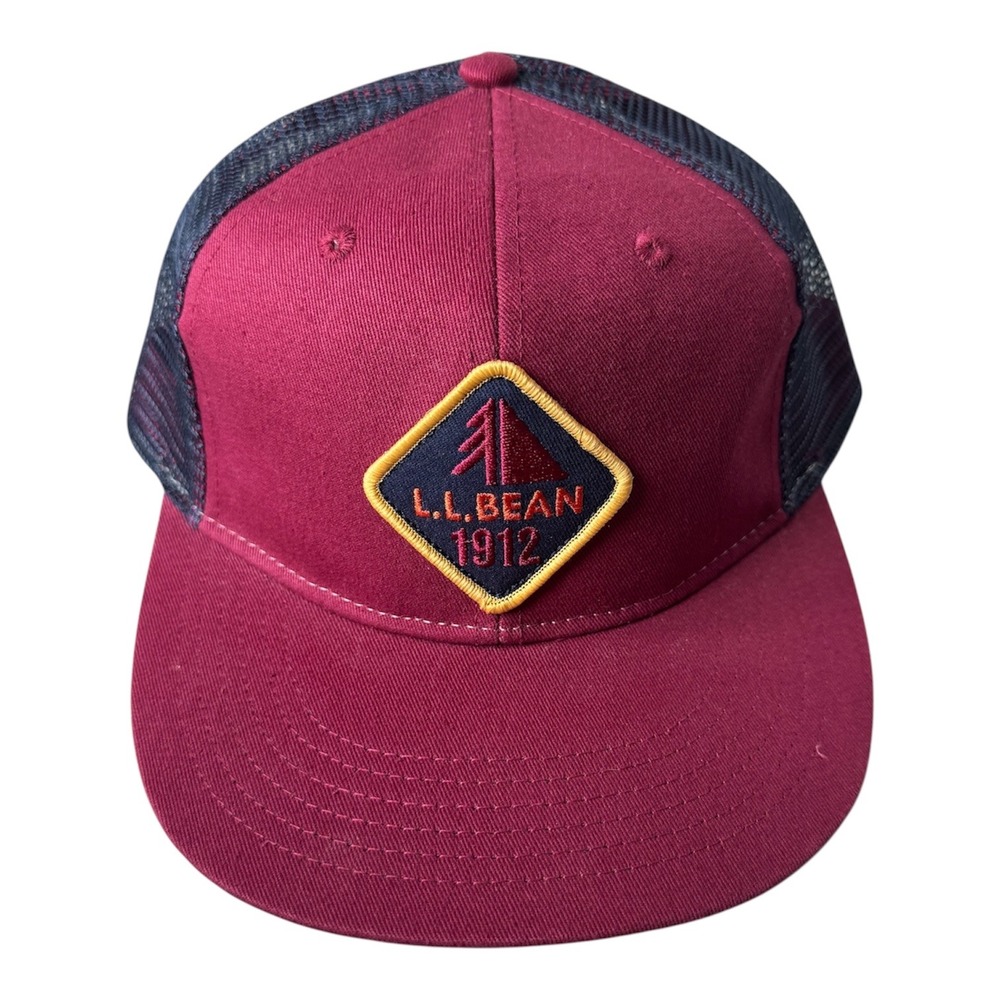 L.L. Bean 1912 Trucker Hat OSFA Burgundy Mesh Back Cap Outdoor Hiking Logo Patch